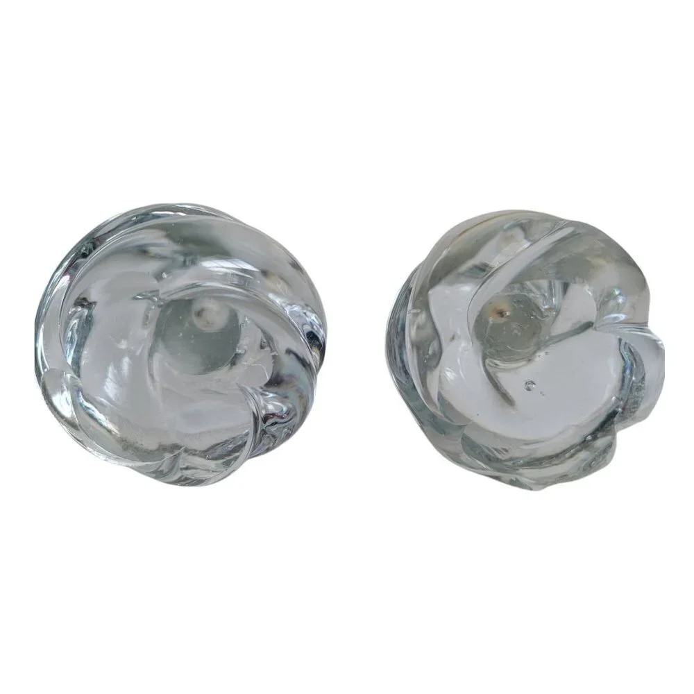 Pair of Mid Century Modern Clear Bud Vases Twisted Weighted Bottoms